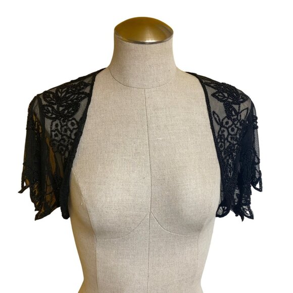 Pudding Shop M/L Bolero Petal Blouse Jacket Beaded Black Corneil Trading BLP0611 - Picture 3 of 14